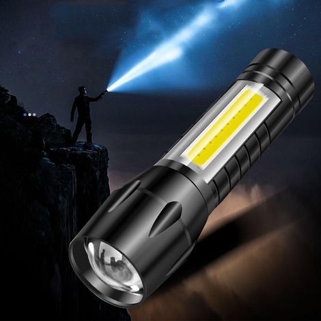 Lampe torche portable 10 W haute luminosité rechargeable USB, noire, compacte et légère pour l'éclairage extérieur (1/5)
