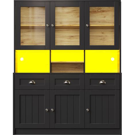 Mobile dispensa cucina alto 140 x 40 x 175 cm in MDF nero con LED e ripiani regolabili (1/5)