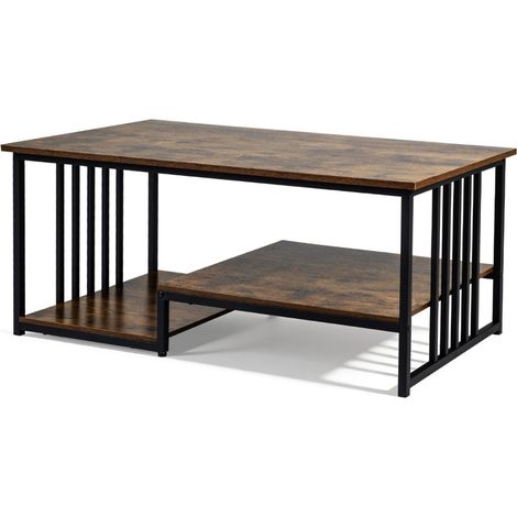 Rechteckiger Couchtisch mit 2 Ablagen, Metallgestell