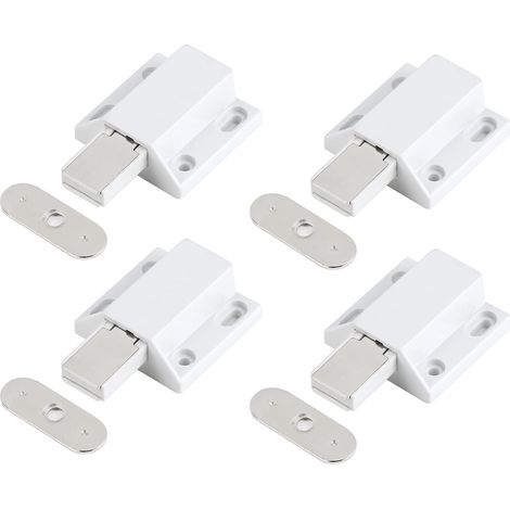 Lot de 4 verrous magnétiques à pression, loquets magnétiques à ouverture tactile pour portes de placards, armoires, cuisines et salles de bains (blanc) (1/5)