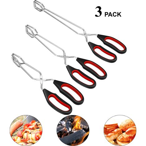 3 Pièces Pinces de Cuisson en Acier Inoxydable - Pinces de Barbecue 12/11/9 Pouces avec Manches Silicone pour Cuisine, Grill et Pâtisserie (1/5)