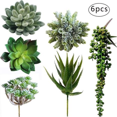 Six plantes succulentes artificielles en pot, présentant différentes textures de plantes succulentes artificielles suspendues vertes. (1/5)