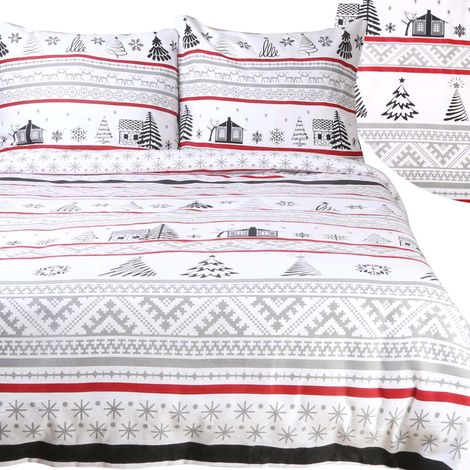 Weihnachtsbettwäsche 180x200 cm, Baumwollflanell mit Füllmaterial, Weihnachtsbäume, grauer Hintergrund (1/5)