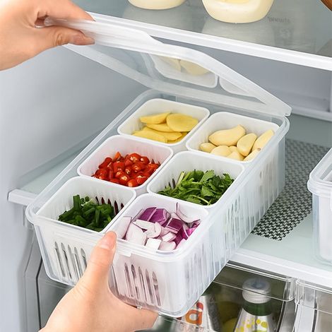Boîte De Rangement Pour Réfrigérateur - Boîte À Légumes Et Fruits À 6 Compartiments - Bac Égouttoir Pour Viande Oignon Gingembre - Transparent (1/5)