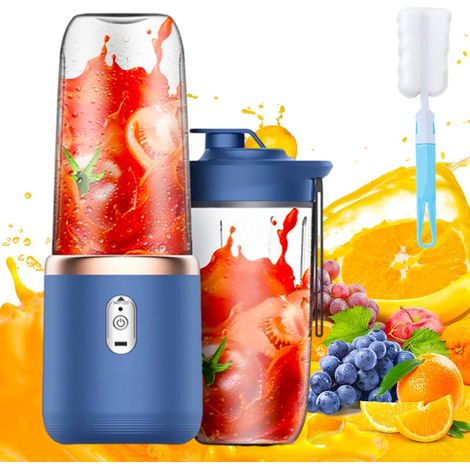 Blender portable, blender à smoothies portable de 400 ml avec 6 lames, gobelets, brosse et mini mixeur pour la préparation de milkshakes, jus et smoothies à emporter. (1/5)