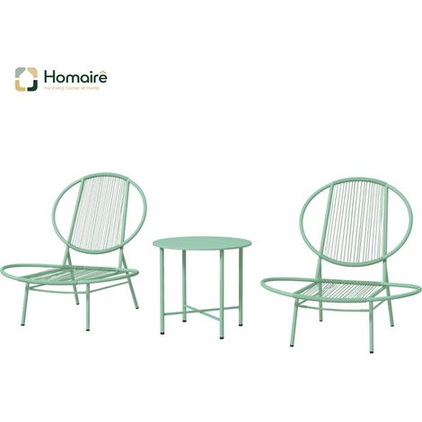 HOMAIRE Set de Bistro 3 pièces en acier résistant aux intempéries avec table et chaises à dossier ergonomique en forme de coquillage pour extérieur, balcon ou jardin - Vert