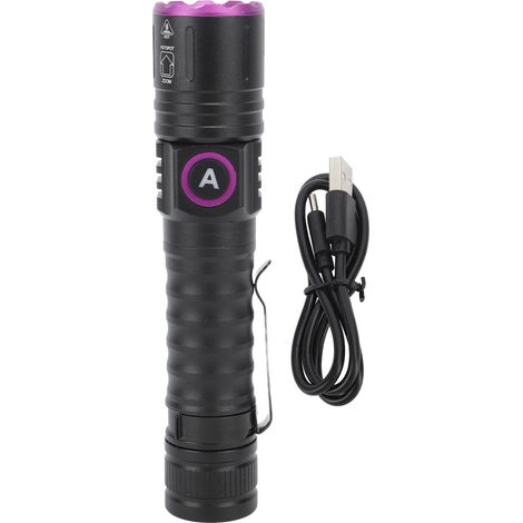 Lampe torche UV 395 nm rechargeable USB portable - Détection urine chien & taches animaux, étanche, zoomable, multifonction pour maison garage voiture, alliage