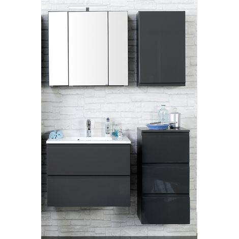 Badmöbel Set COMO-03, 4-teilig Hochglanz grau, 60cm Waschtisch (1/5)