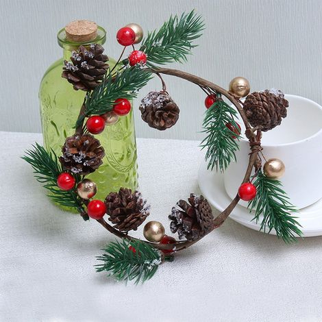Guirlande De Noël Artificielle - Couronne De Sapin Avec Baies Rouges Et Pommes De Pin - Pour Porte Mur Arbre De Noël - 12 Cm - 1 Pièce (1/5)