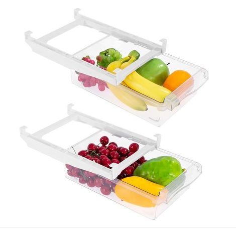 2PCS Tiroir Frigo, Boîtes De Rangementpour Réfrigérateur avec Tiroir Coulissant, Bac Rangement Frigo Fruits Et Légumes, Rangement Frigo Rétractable (1/5)
