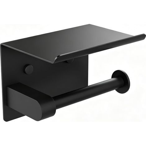 Porte Papier Toilette Mural avec Étagère, Ibergrif MK34053B Dérouleur Papier Toilette en Acier Inoxydable, Support Papier Toilette Auto-Adhésif ou avec Vis, Porte Rouleau WC pour Salle de Bain, Noir (1/5)