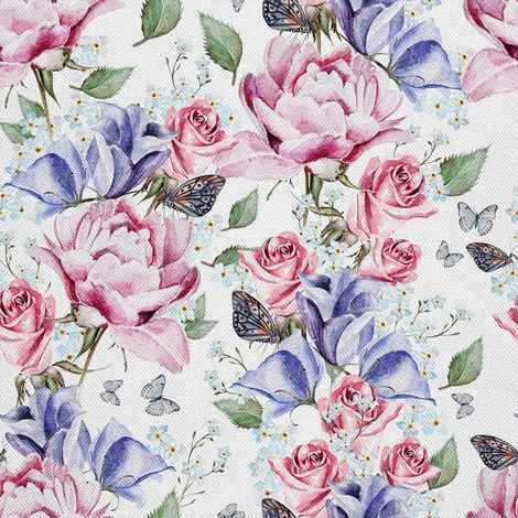 Telas decorativas para exteriores estilo oxford con estampado de rosas y mariposas. (1/5)