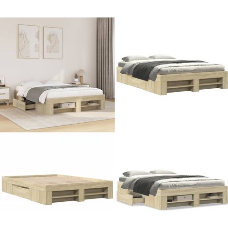 vidaXL Bettgestell Sonoma-Eiche 135x190 cm Holzwerkstoff (1/5)