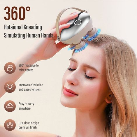 Appareil de massage du cuir chevelu, masseur de tête par pétrissage, soulagement de la pression sur le cuir chevelu, masseur capillaire portable et rechargeable. (1/4)