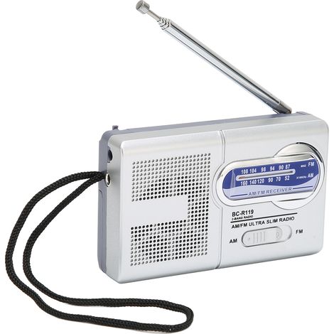 Tragbares Taschenradio AM/FM, multifunktional, klassisch silbergrau, batteriebetrieben, für Zuhause, Wandern, Radfahren und Reisen (1/5)