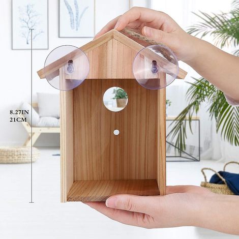 Nichoir suspendu transparent avec ventouse et cordon extérieur - Nichoir en bois transparent amélioré pour une observation facilitée (1/5)