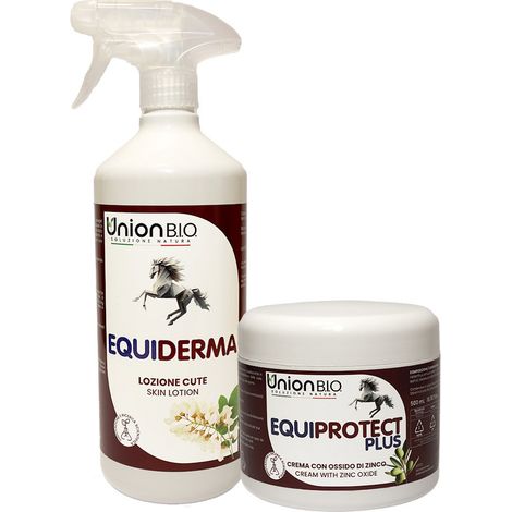 EQUIPROTECT PLUS crema cute 500 ml  più  EQUIDERMA lozione cute 1 litro. KIT CUTE FORTE E SANA