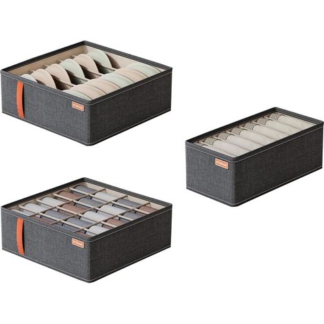 Juego de 3 organizadores de cajones plegables con 6/7/20 compartimentos para corbatas, calcetines y ropa interior. (1/5)
