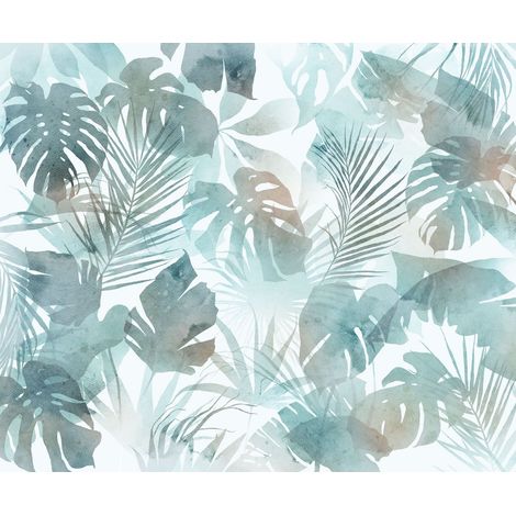 papier peint panoramique feuilles tropicales bleu gris  - Komar (1/3)