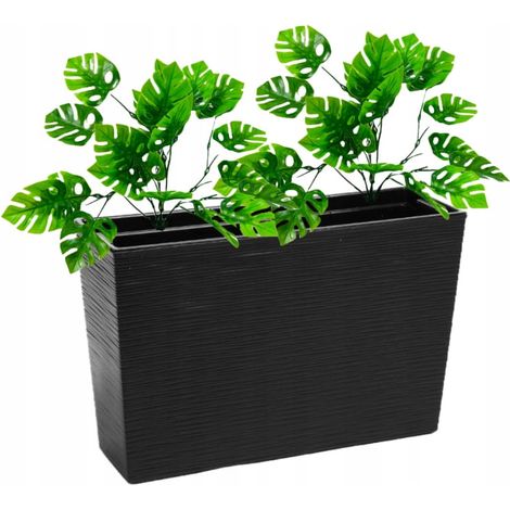 Grand pot de fleurs oblong, en forme de ciseau, 19x56x36,5cm, Support de fleurs noir + Insert Verveine