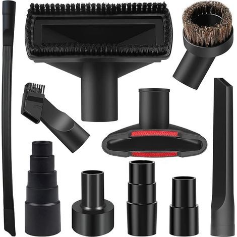 10 piezas de accesorios para aspiradora, kit de accesorios de 1-1/4" con cepillo de cerdas de caballo, varilla de extensión y adaptador de boquilla plana para limpiar sábanas, sofás y coches (1/4)