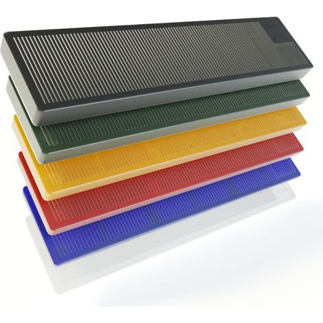 BAUHELD® Blocchi per vetri universali 24 x 100 mm [300/600 pezzi] – Distanziatori per finestre multicolori in plastica [assortiti] – Set di piastre in formato 1, 2, 3, 4, 5, 6 mm (1/5)