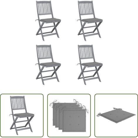 Akazienholz - Klappbare Gartenstühle 4 Stk. mit Kissen Massivholz Akazie (1/5)
