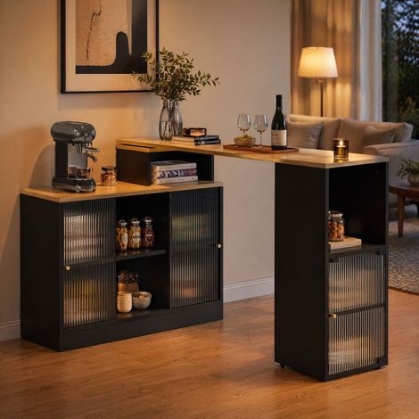 Tavolo bar estraibile con vano contenitore, girevole, nero,155x100x90 cm (1/5)