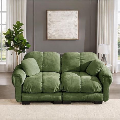 Canapé 2 places en chenille vert olive design modulaire matelassé (1/5)