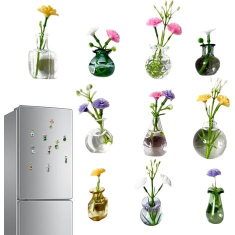 Lot de 10 mini-vases aimantés en verre pour réfrigérateur – Décoration pour cuisine, école, salle de classe, bureau ou casier (1/5)