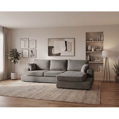 Emporius Canapé d'angle 260 cm Fidenzo, style modern, canapé fixe - droite, tissu velours, Gris (1/5)