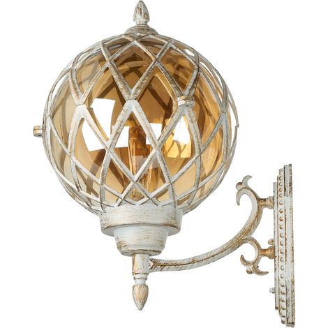 Außenleuchte Wand Weiß Gold IP44 Vintage Kugel Schirm