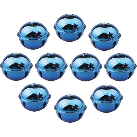 Lot de 10 cloches de Noël, grandes cloches colorées, décoration pour sapin de Noël, cloches en métal - 5 cm (bleu) (1/4)