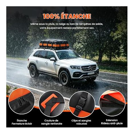 Sac de toit de voiture 840D étanche noir/orange (1/4)