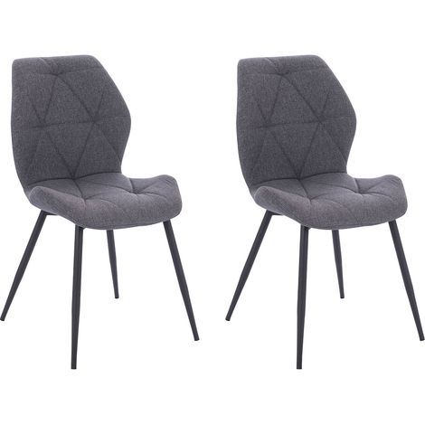Svita – Lot de 2 chaises de salle à manger rembourrées – Revêtement en tissu gris foncé – Dossier arrondi – Hauteur d'assise 46,5 cm