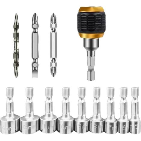 Coffret de 13 outils : douilles + embouts magnétiques + adaptateur rapide 1/4" (1/5)