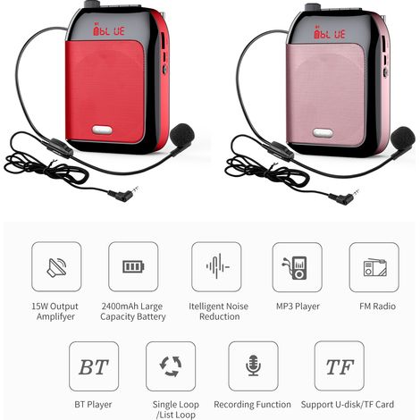 Amplificateur vocal portable rechargeable pour enseignant, micro filaire + casque + ceinture, connexion BT, fonction enregistrement musique (1/5)