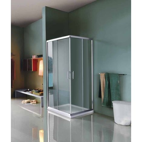 Samo - Paroi de douche d'angle ouverture coulissante 72-74 cm profilé blanc transparent - Cee Art