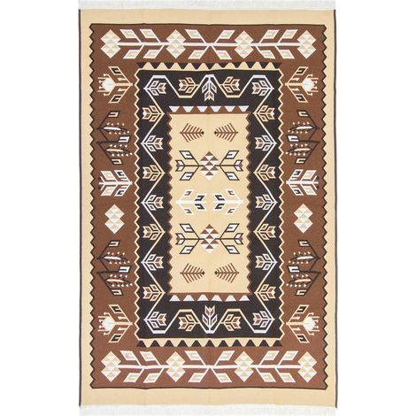 Kilim moderne Tapis Ramiro - 180x120cm, Rectangular - 100% Coton - Tissé - Marron (1/5)