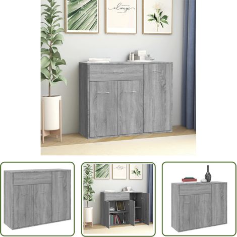 The Living Store Sideboard Grau Sonoma 88x30x70 cm Holzwerkstoff - Schreibtisch - Wohnzimmermöbel - Sideboard Grau - Holz Sideboard - Regal (1/5)
