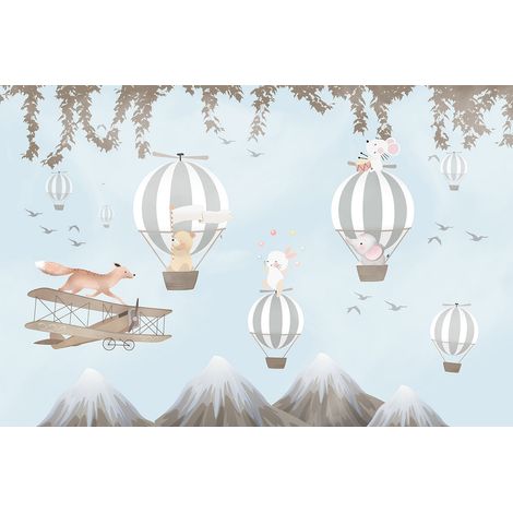 Papier peint panoramique Enfants - Montgolfières - 130 cm x 87 cm (1/2)