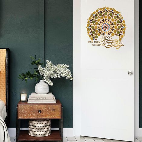 Sticker Ramadan Kareem pour décoration murale créative en forme d'étoile, ornement 3D pour la décoration de salon ou de chambre à coucher, idéal pour les fêtes musulmanes et l'islam. (1/4)