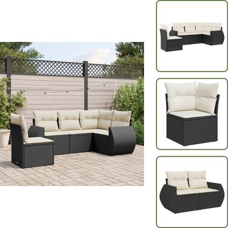The Living Store 5-tlg. Garten-Sofagarnitur mit Kissen Schwarz Poly Rattan - Gartensortiment - Outdoor Möblierung - Lounge Set - Rattan Gartenmöbel - Gartenecke (1/5)