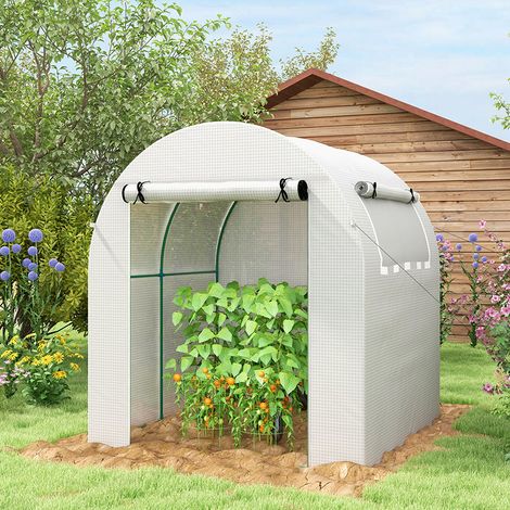 Serre Jardin Petite Tunnel Porte Roulante Fenêtre Maille Aménagement Extérieur Blanche 180x180x200cm (1/4)