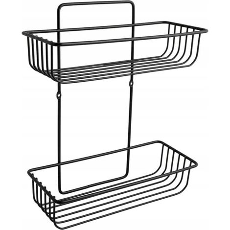 Étagère de douche en fil métallique, deux niveaux, noire, style loft, 33,5 x 28 cm