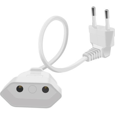 Europäisches Verlängerungskabel 2,5 A 250 V, kurz, 90°-Winkelstecker, für Haushaltsgeräte, Fernseher, PC, Computer, Monitor usw., weiß, 0,6 m (1/5)