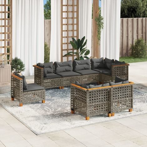 8-tlg. Garten-Sofagarnitur mit Kissen Grau Poly Rattan vidaXL (1/5)