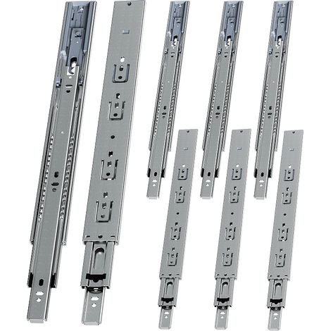 Randaco Guías para cajones 45 kg, 3 partes, acero laminado en frío, guía telescópica, para cocina, baño y oficina 4 par 400mm (1/5)