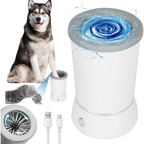 Nettoyeur de pattes automatique Noonedibs pour chiens et chats, rotation bidirectionnelle à 360°, brosse en silicone souple, capuchon anti-éclaboussures, rechargeable par USB, blanc (1/5)