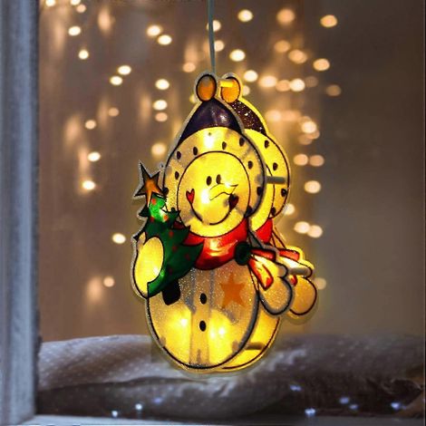 LED-Schneemann zum Aufkleben fürs Fenster mit Batteriefach – Winterliche Weihnachtsdekoration und Partyzubehör (1/5)